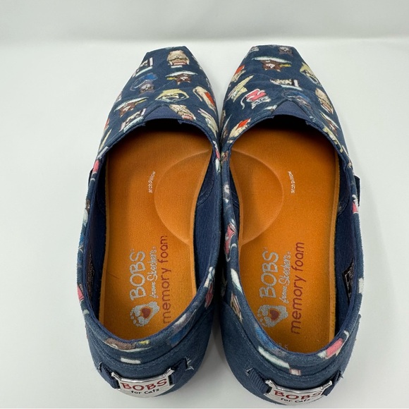 Skechers BOBS for Cats Blue Slip-On Shoes women’s 8.5. Cats with glasses, books - Picture 5 of 16